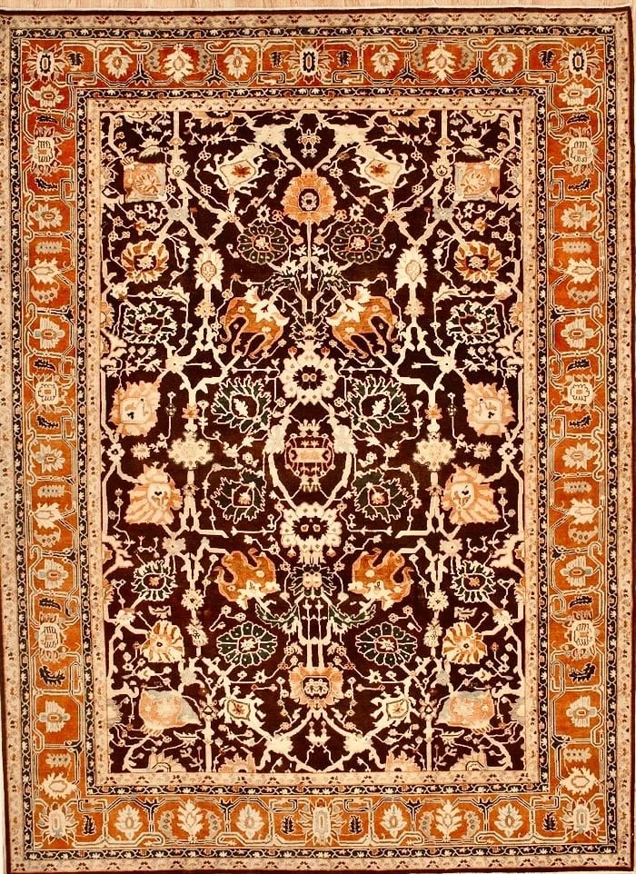 Hand Knotted Indo-Heriz Black Wool Geometric Oriental Area Rug 10'1" x 14'3" - 6