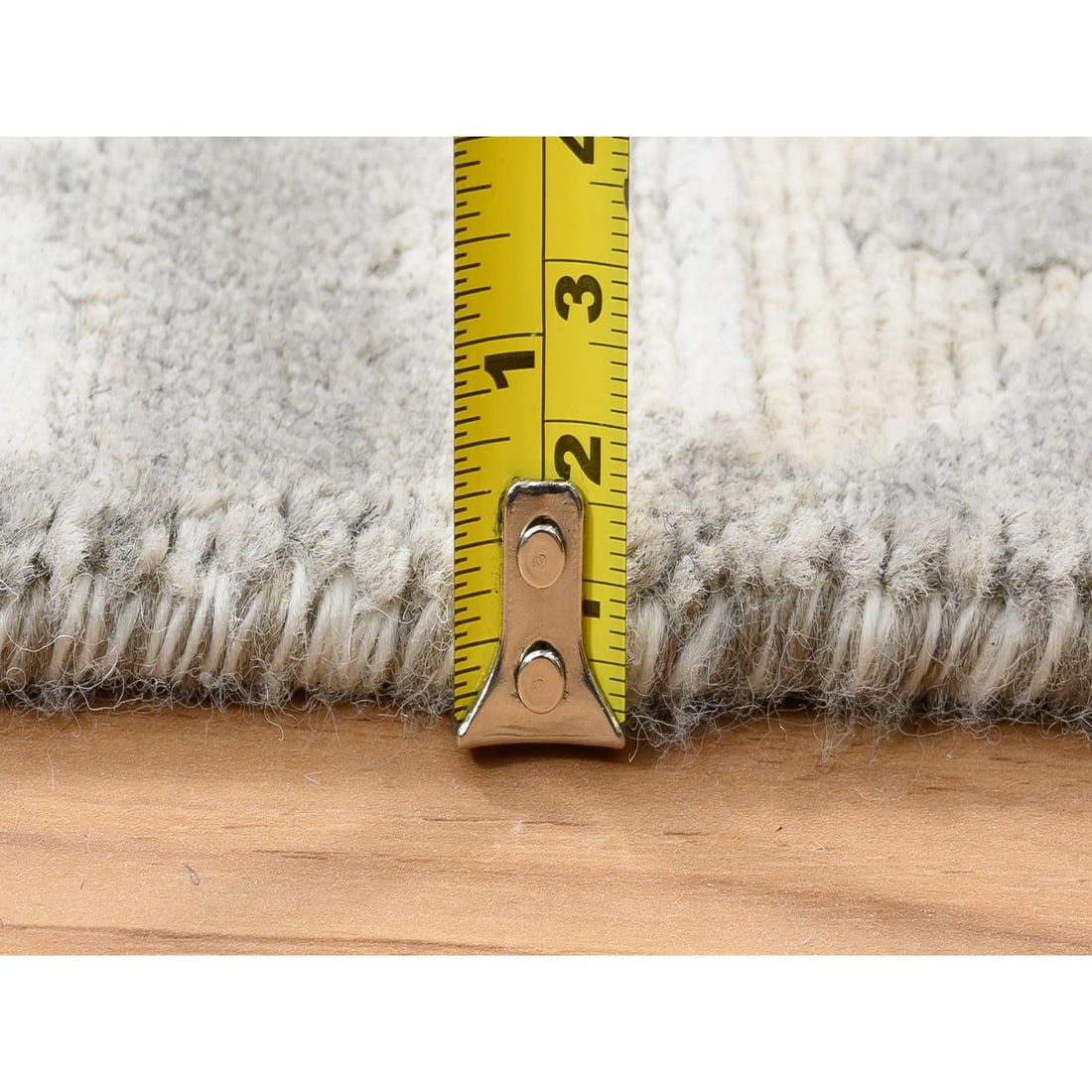 Ivory Hand Spun Undyed Natural Wool Modern Hand Knotted Mat Rug - 7