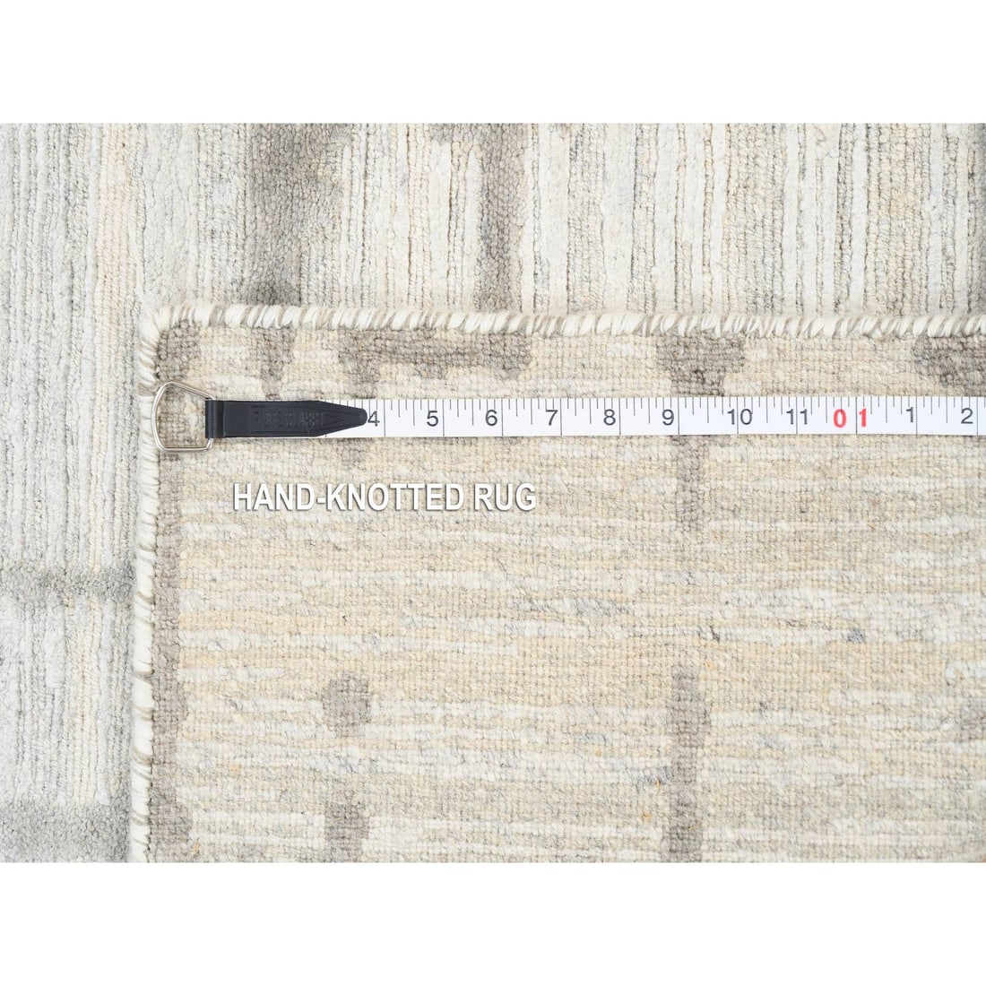 Ivory Hand Spun Undyed Natural Wool Modern Hand Knotted Mat Rug - 8