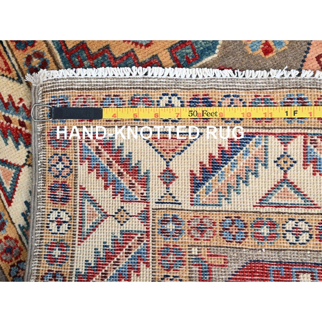 Gray Hand Knotted Special Kazak Pure Wool Wide Runner Oriental Rug - 7