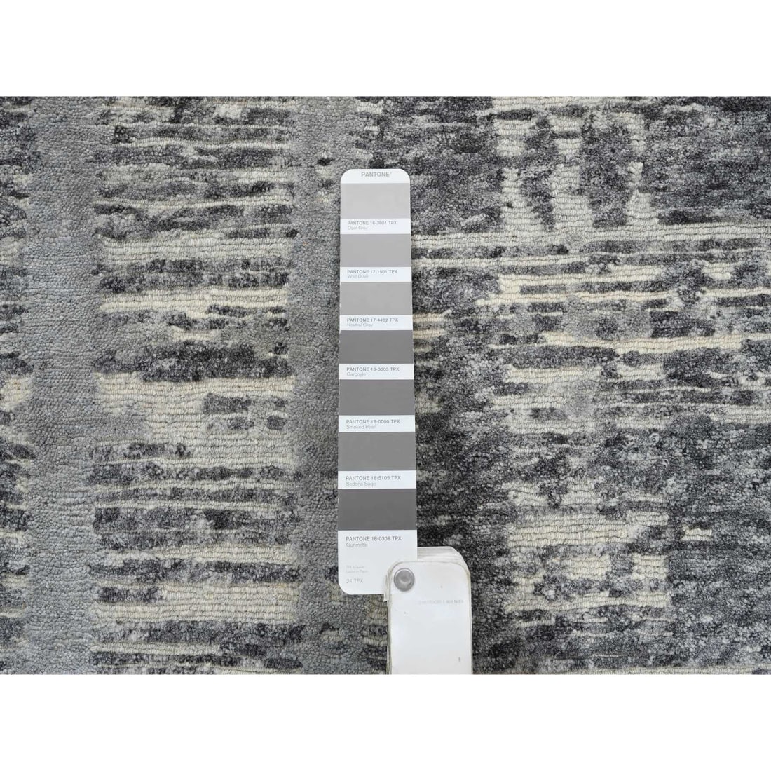 Light Gray Hand Spun Undyed Natural Wool Hand Knotted Wide Runner Rug - 4