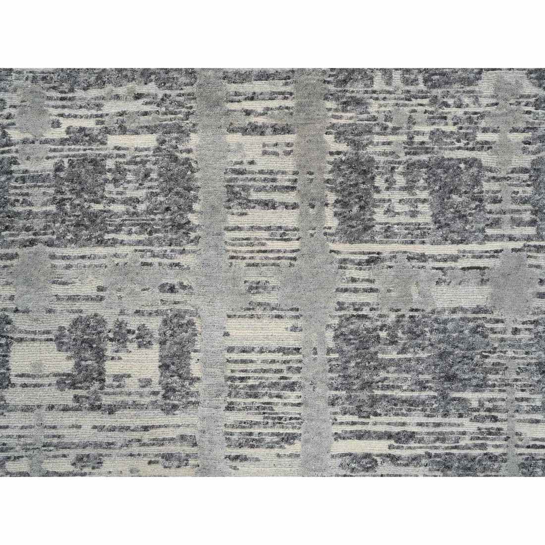 Light Gray Hand Spun Undyed Natural Wool Hand Knotted Wide Runner Rug - 5