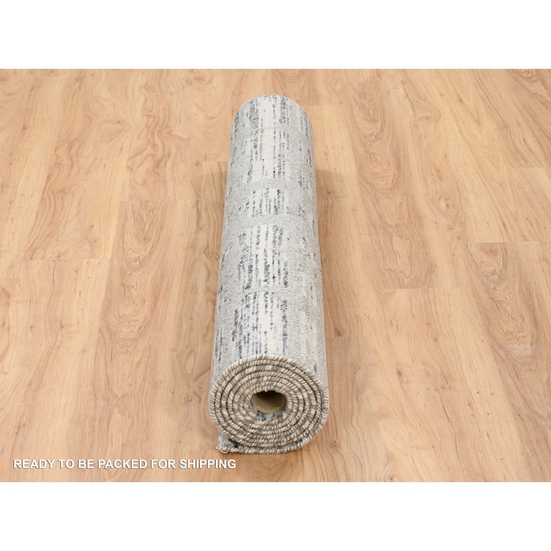 Light Gray Hand Spun Undyed Natural Wool Hand Knotted Wide Runner Rug - 6