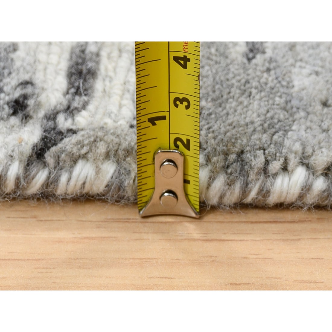 Light Gray Hand Spun Undyed Natural Wool Hand Knotted Wide Runner Rug - 7