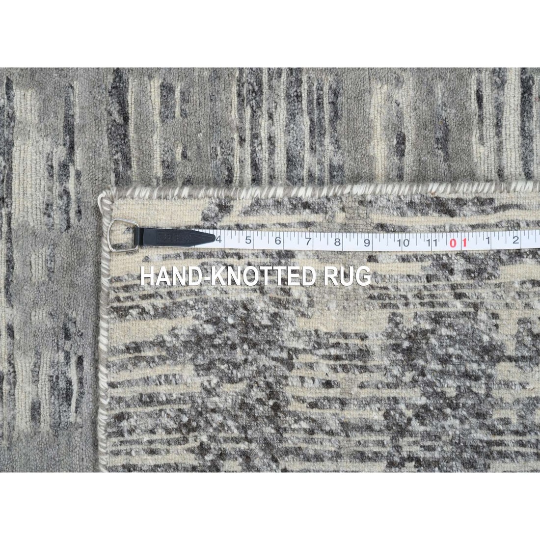Light Gray Hand Spun Undyed Natural Wool Hand Knotted Wide Runner Rug - 8