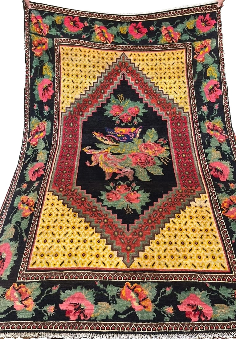 Hand Knotted Karabagh Tribal Wool Black Caucasian Oriental Rug 5' x 7'3" - 2