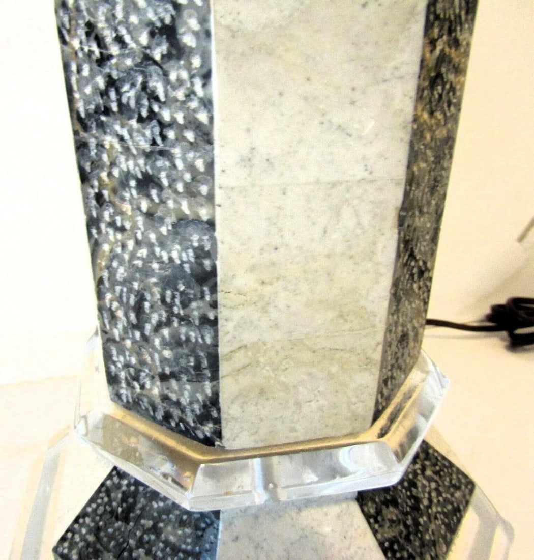 Vintage Octagon Lucite and Marbled Look Table Lamp Attributed to Maitland-Smith - 6