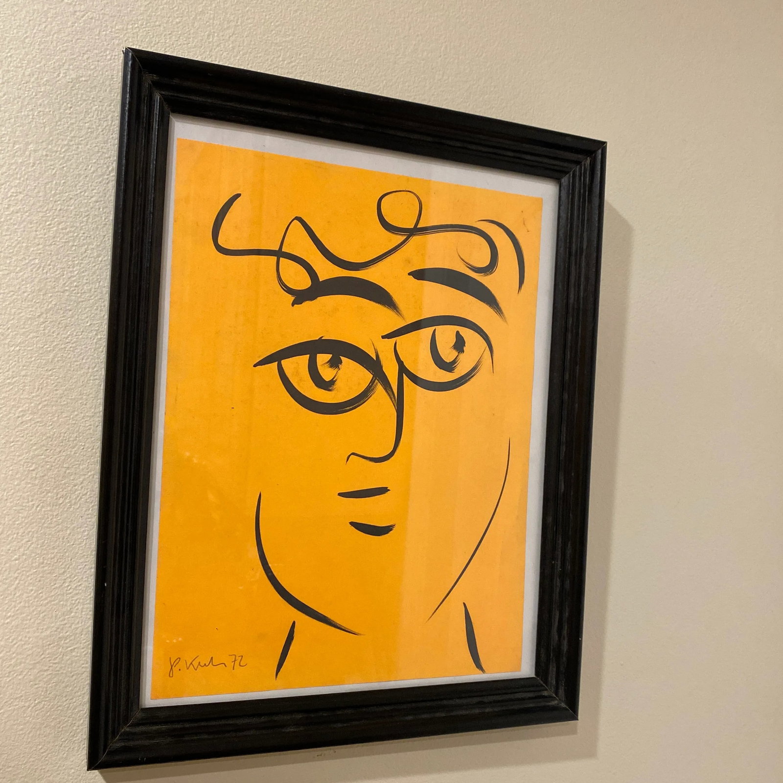 Peter Keil Original Orange Abstract Portrait Painting 1972 - 2