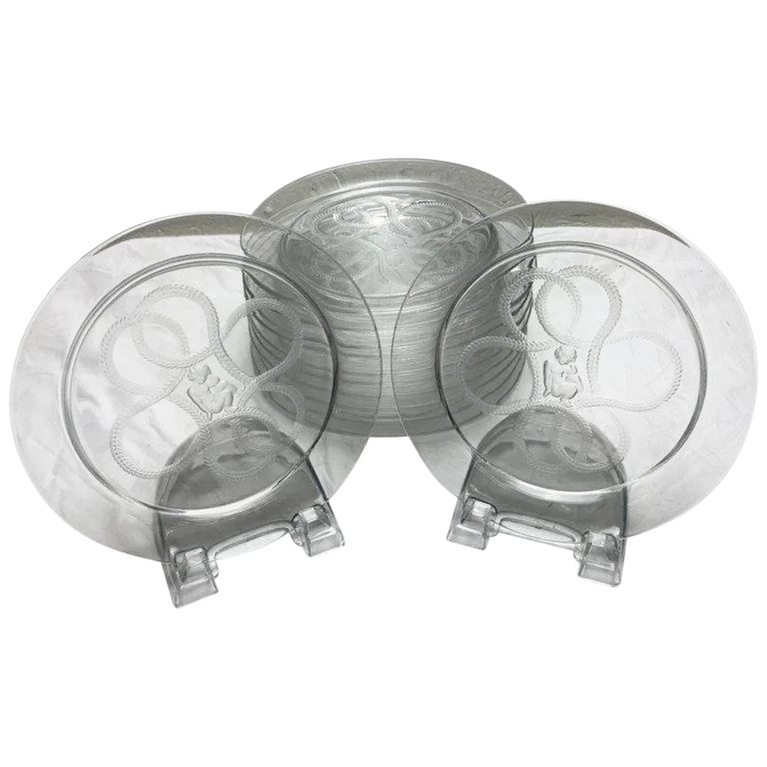 Mid 20th Century 12 Art Deco Lalique Cherub and Rope Motif Plates: 12 Art Deco Lalique cherub and rope motif plates, a rare find, eight vintage Lalique plates. In excellent condition. Condition: Alterations: Unknown Imperfections: Some Imperfections Condition Notes: