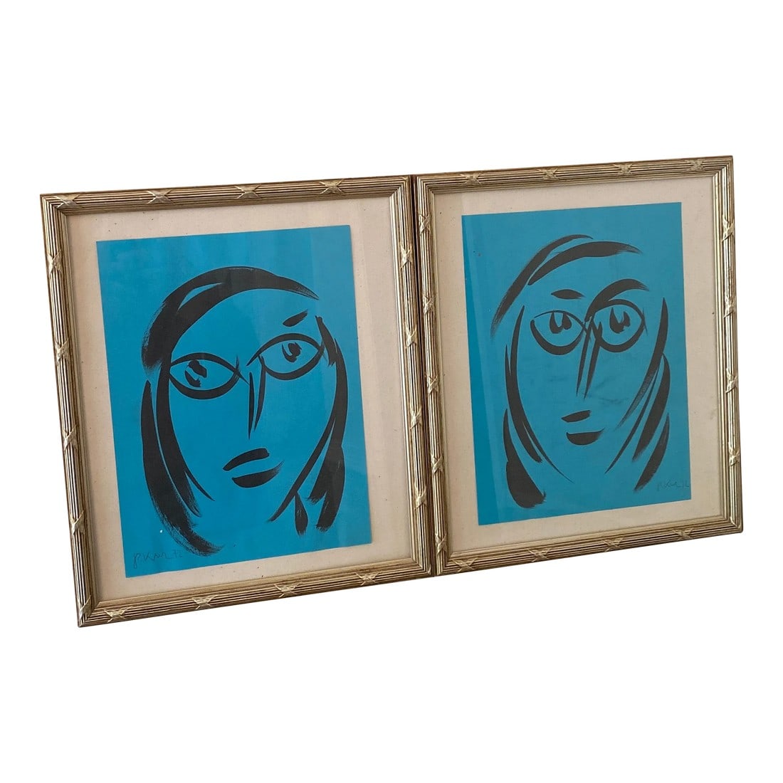 Peter Keil Original Blue Abstract Portrait Paintings - a Pair: Fantastic pair of original paintings by Listed world renowned artist Peter Robert Keil (born 1942 Germany) Peter has self proclaimed to be the last of the living legend artists working in his career