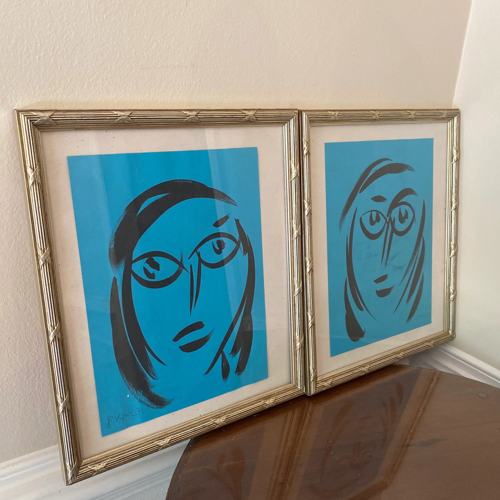 Peter Keil Original Blue Abstract Portrait Paintings - a Pair - 2