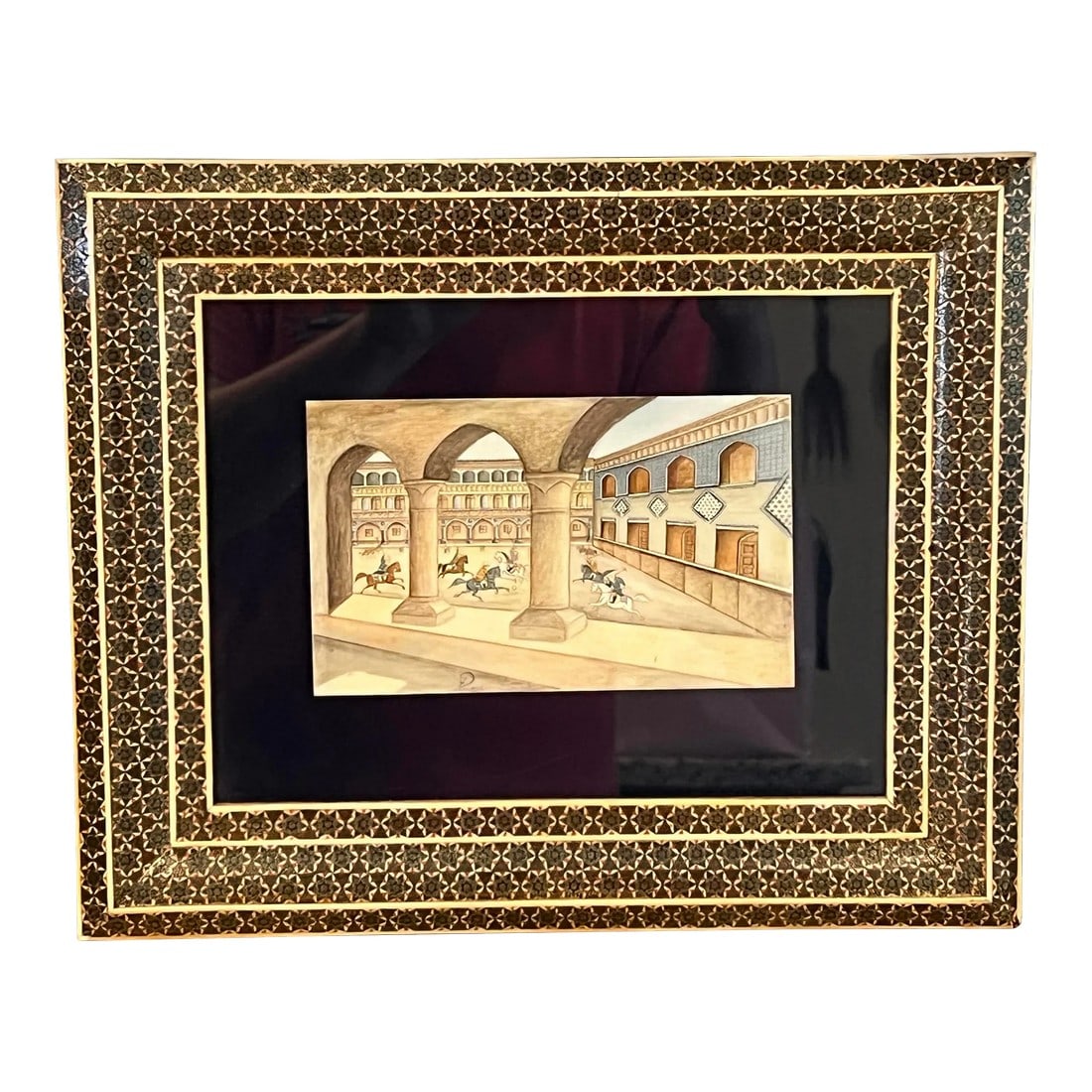 Vintage Persian Handmade Khatam Frame W/ Chovgan Game Painting (1 of 8)