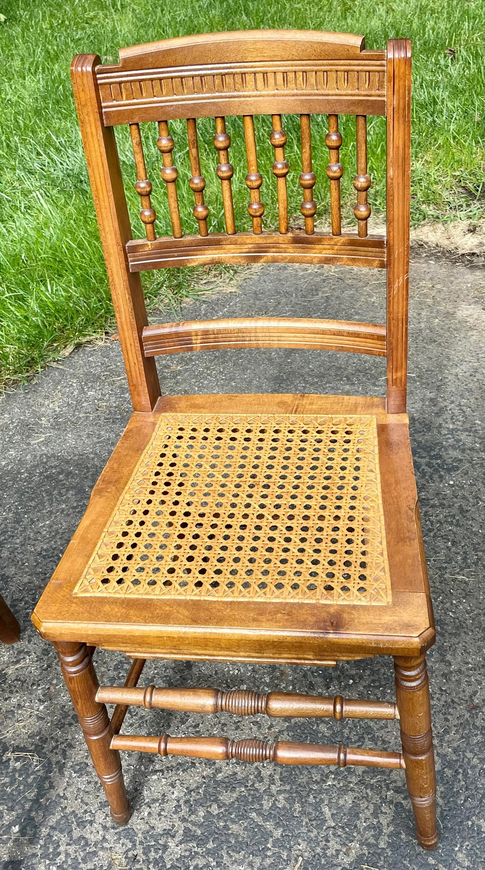 Ball and Stick, Antique Pressed Back Chairs With Cane Seats - Set of 4 - 3