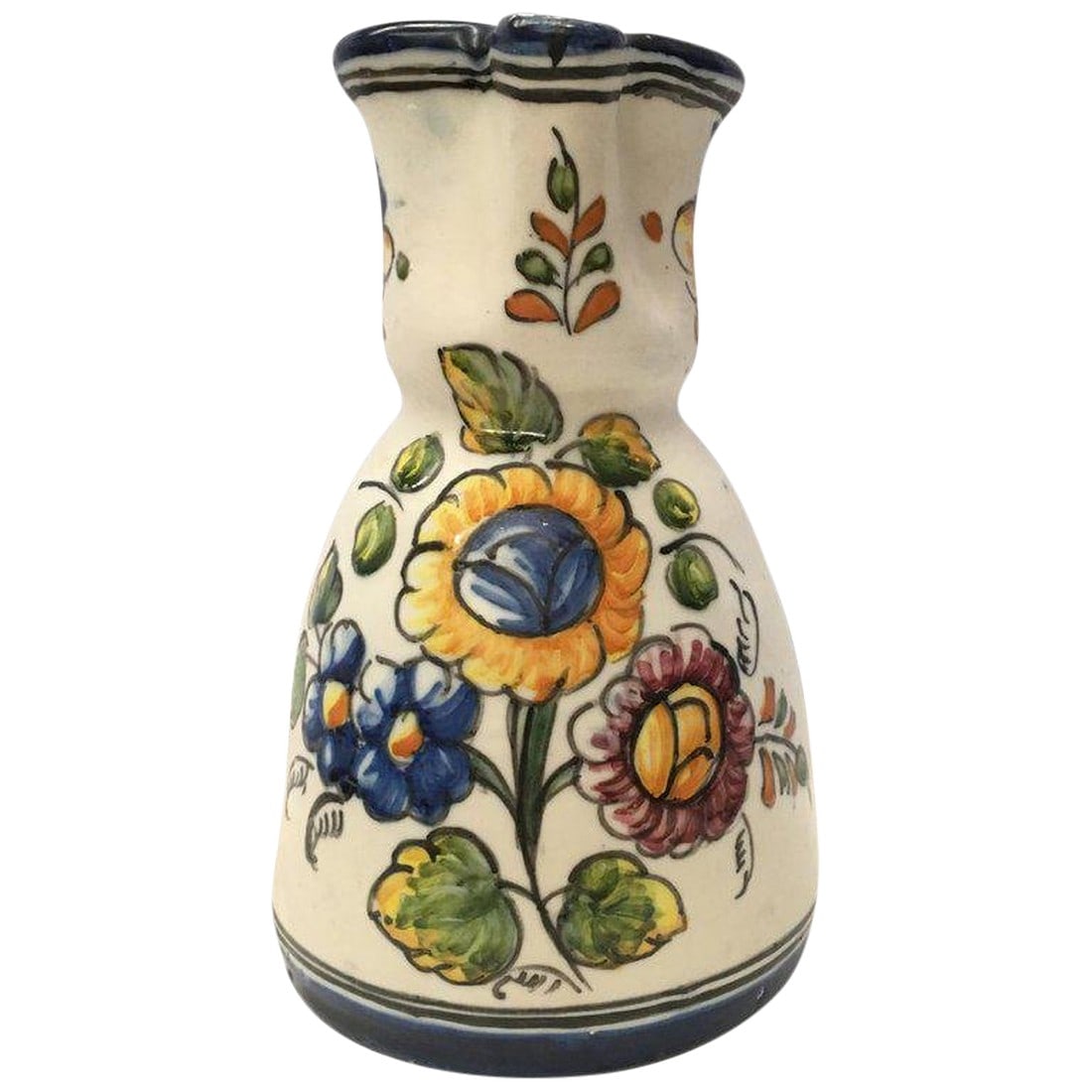 19th Century French Glazed Terracotta Pitcher Handmade & Hand-Painted (1 of 8)