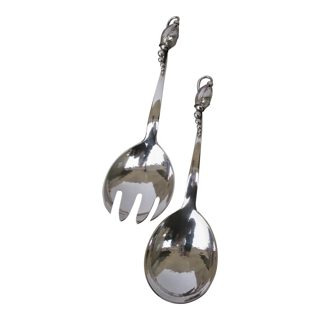 Georg Jensen Blossom Pattern #84 - Pair of 2: Georg Jensen Blossom pattern #84 was designed circa 1919. Sterling silver serving set, beautifully designed flower blossom pattern. The size is 8" and 8.5" long. Very good condition and in a silver