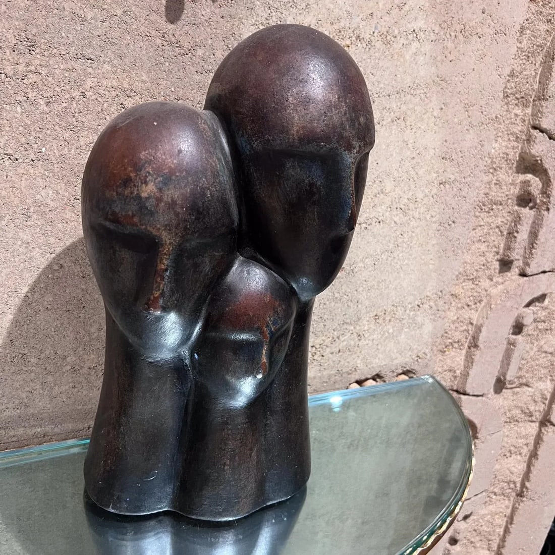 1970s Modernist 3-Head Sculpture Terracotta Bronze Art - 2