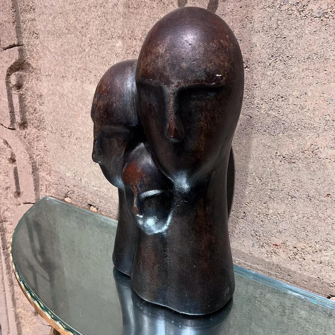 1970s Modernist 3-Head Sculpture Terracotta Bronze Art - 6