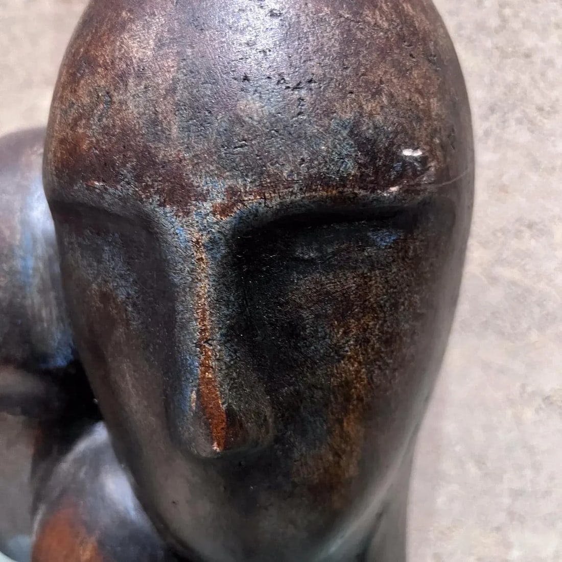 1970s Modernist 3-Head Sculpture Terracotta Bronze Art - 8