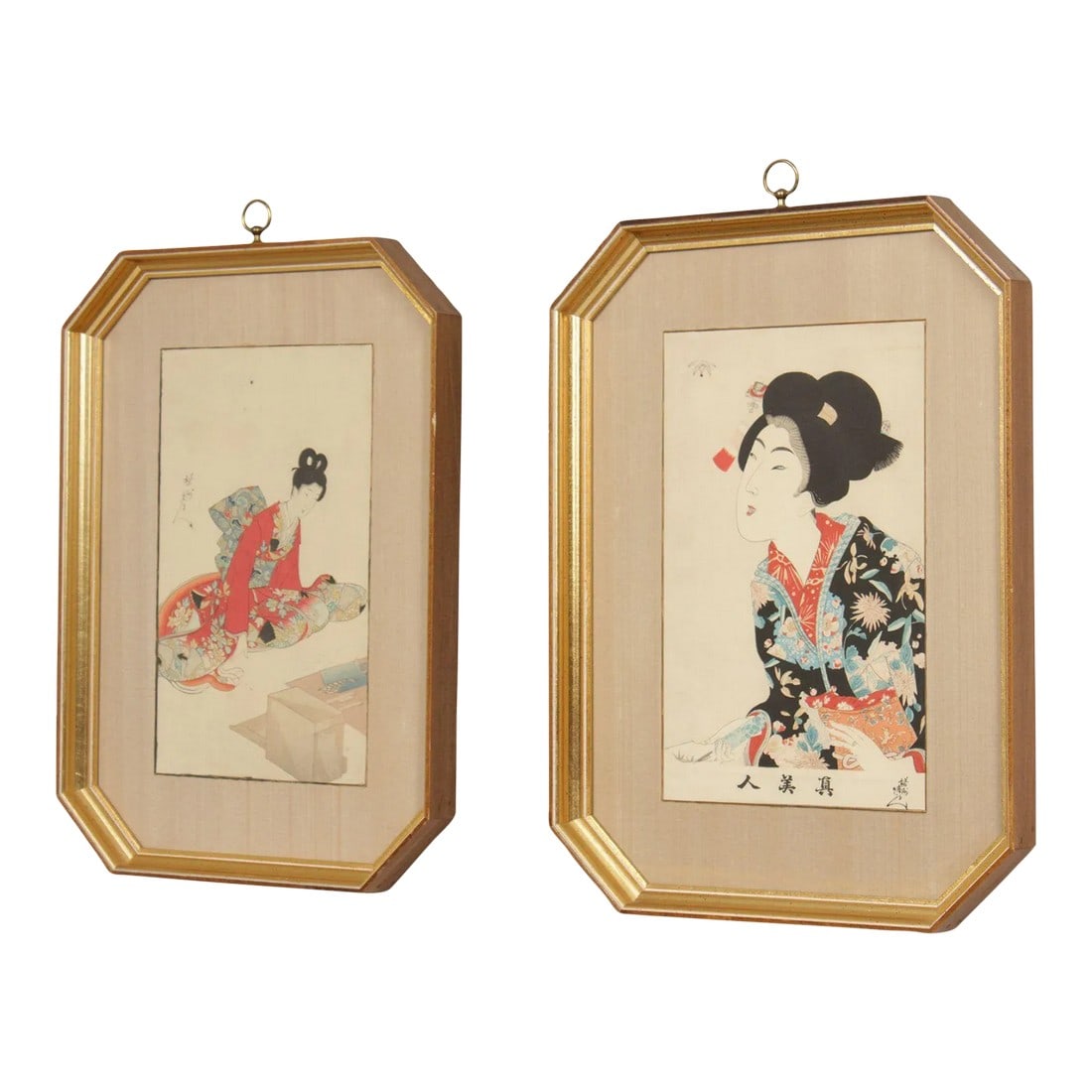 Early 20th Century Toyohara Chikanobu Framed 'Shin Bijin' Geisha Woodblock Prints - A Pair: High Quality Vintage Pair of Custom Framed Geisha Prints from Toyohara Chikanobu (Japanese, 1838-1912) 'Shin Bijin' ('True Beauties') Condition: Alterations: Original Condition Unaltered