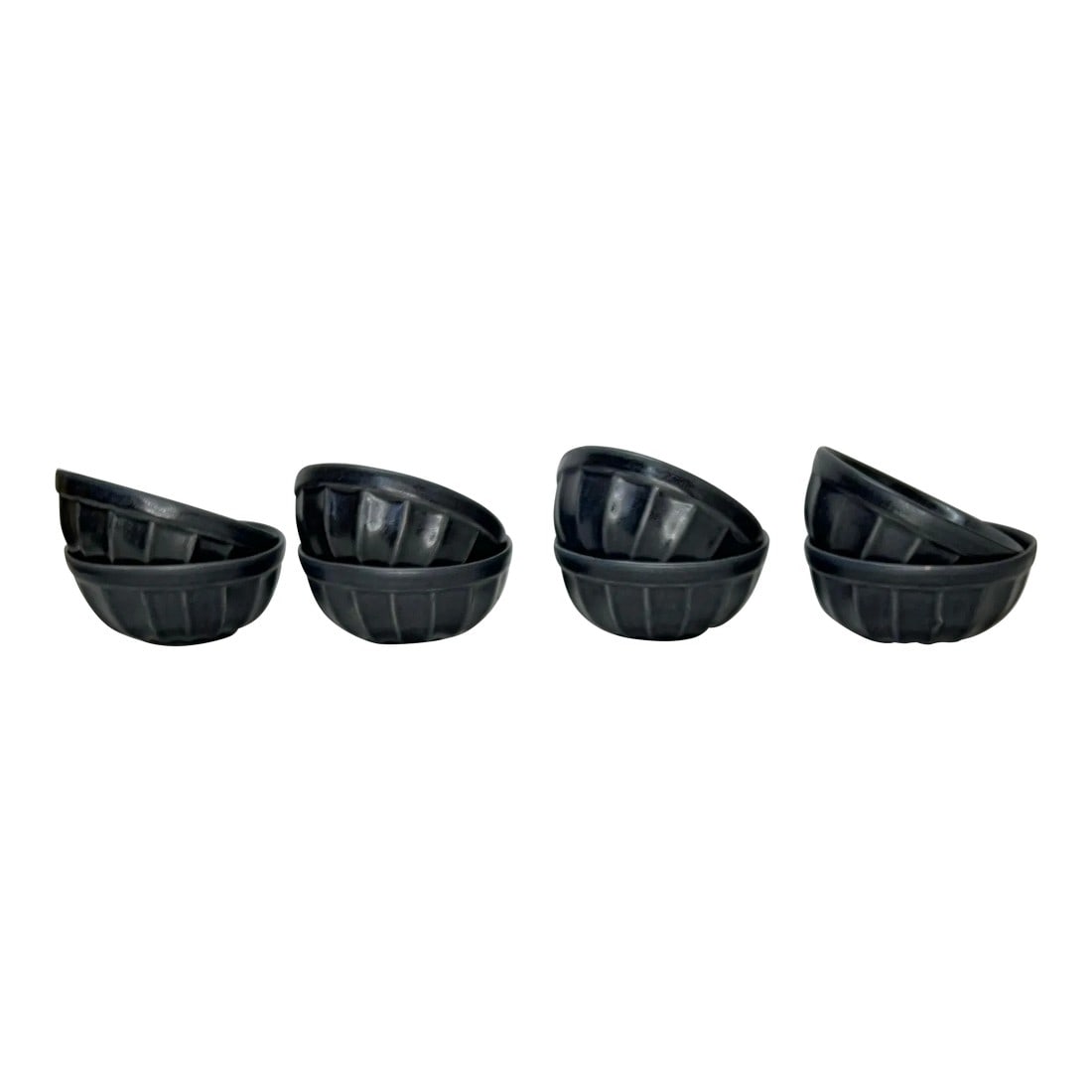 Hand Crafted Black Scalloped Portuguese Pottery Barn Soup Bowls - Set of 8: Hand Crafted black scalloped body soup bowls. Made in Portugal for Pottery Barn. Set of 8. Measures 6" diameter x 2.75" h. Condition: Alterations: Original Condition Unaltered Imperfections: Some