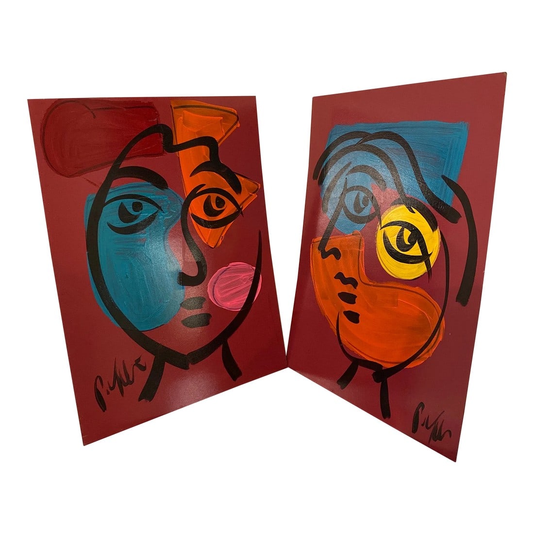 Abstract Peter Keil Original Acrylic on Board Painting ~ a Pair: Peter Keil is a German artist that focuses primarily on abstract expressionism. Keil painted with some of the greats including, Joan MirÃ³, Andy Warhol and Pablo Picasso, to name a few. Both