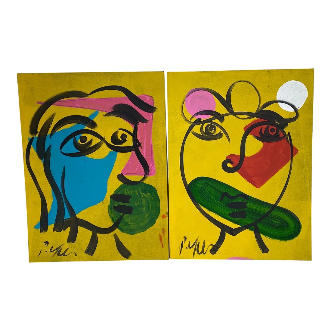 1970s Abstract Peter Keil Original Acrylic on Board Painting ~ a Pair: Peter Keil is a German artist that focuses primarily on abstract expressionism. Keil painted with some of the greats including, Joan MirÃ³, Andy Warhol and Pablo Picasso, to name a few. Both
