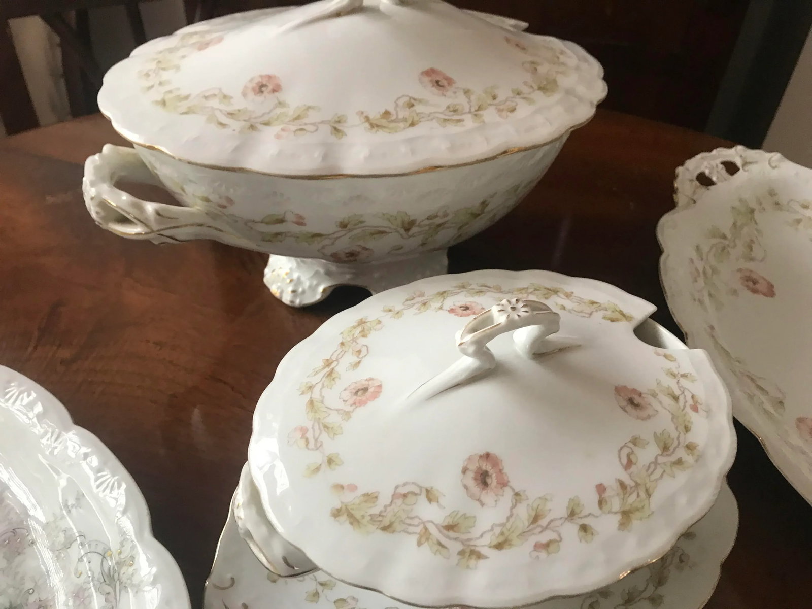 Boho Chic Antique French Porcelain Soup Tureen Serving Set- 5 Pieces - 4