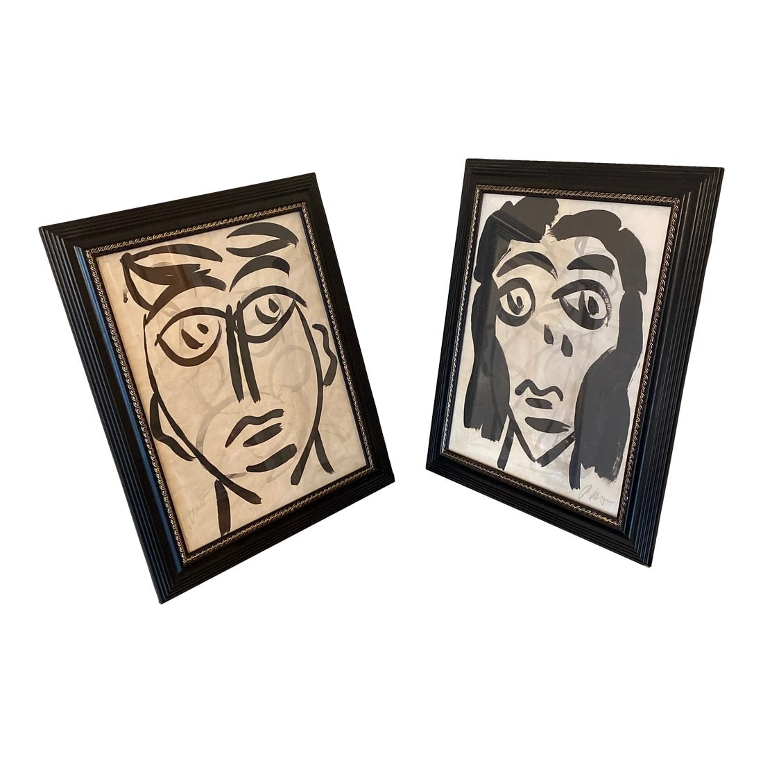 Peter Keil Original Black & White Abstract Portrait Painting ~ a Pair: Fantastic original painting by Listed world renowned artist Peter Robert Keil (born 1942 Germany) Peter has self proclaimed to be the last of the living legend artists working in his career with great