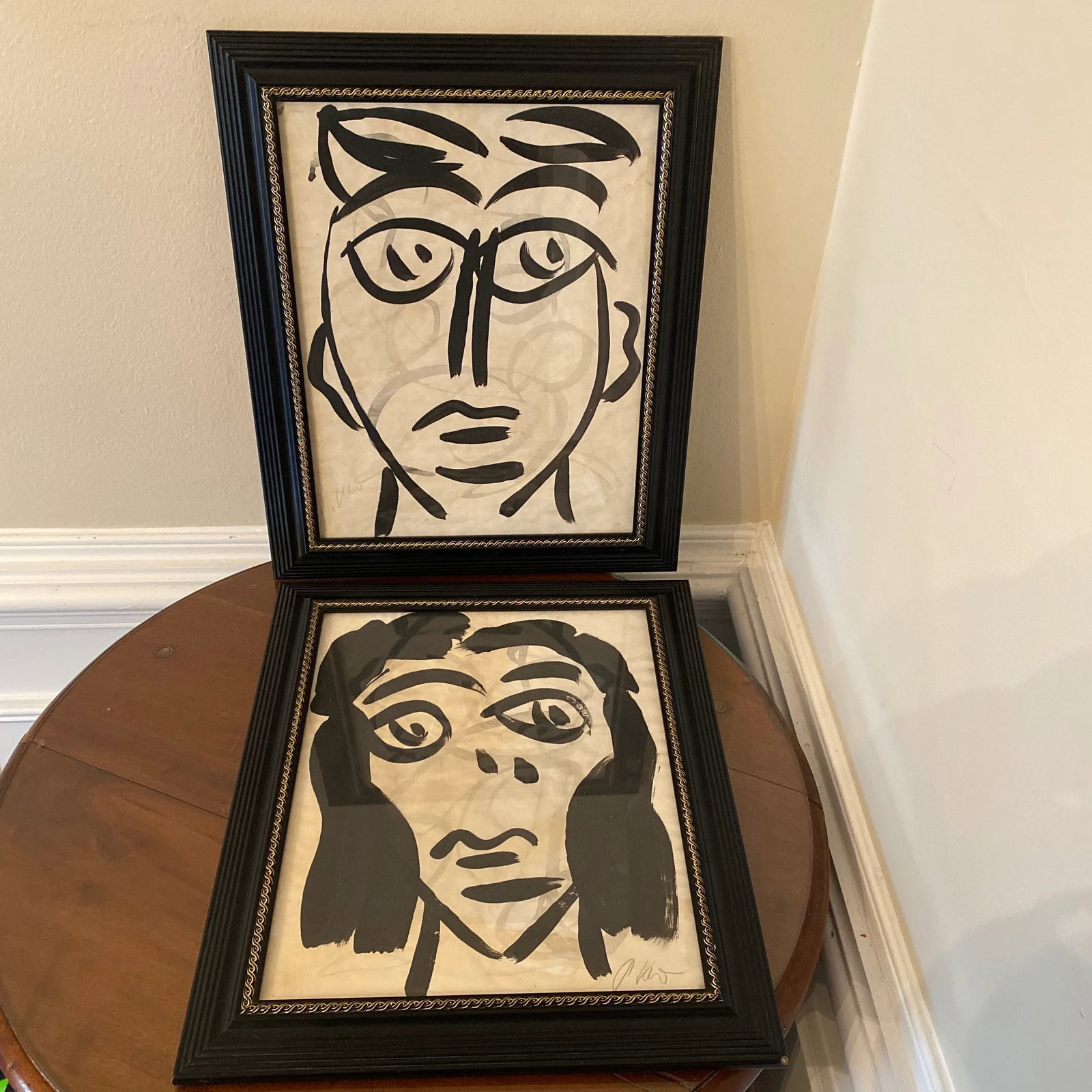 Peter Keil Original Black & White Abstract Portrait Painting ~ a Pair - 6