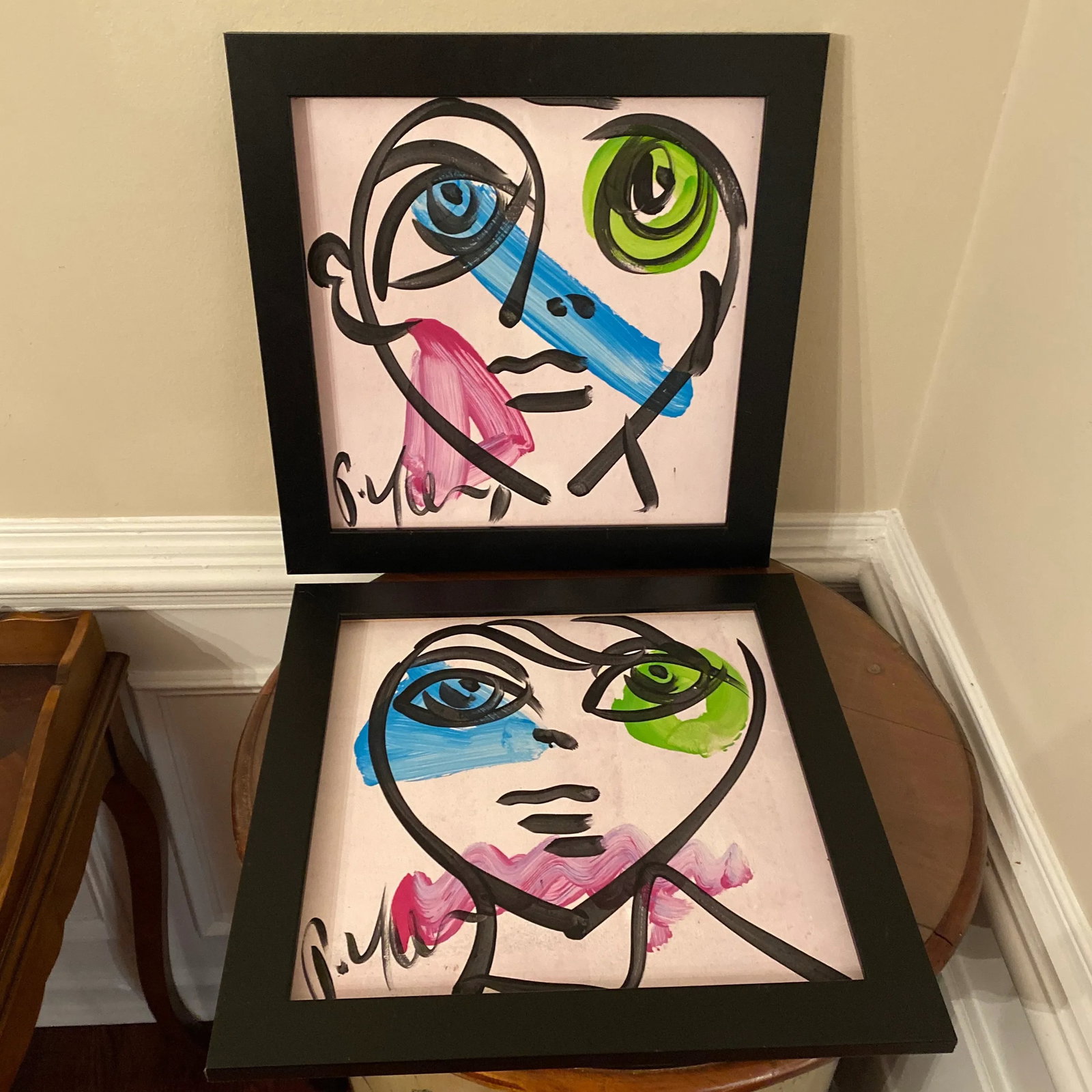 Peter Keil Original Abstract Portrait Painting on Board ~ a Pair - 6