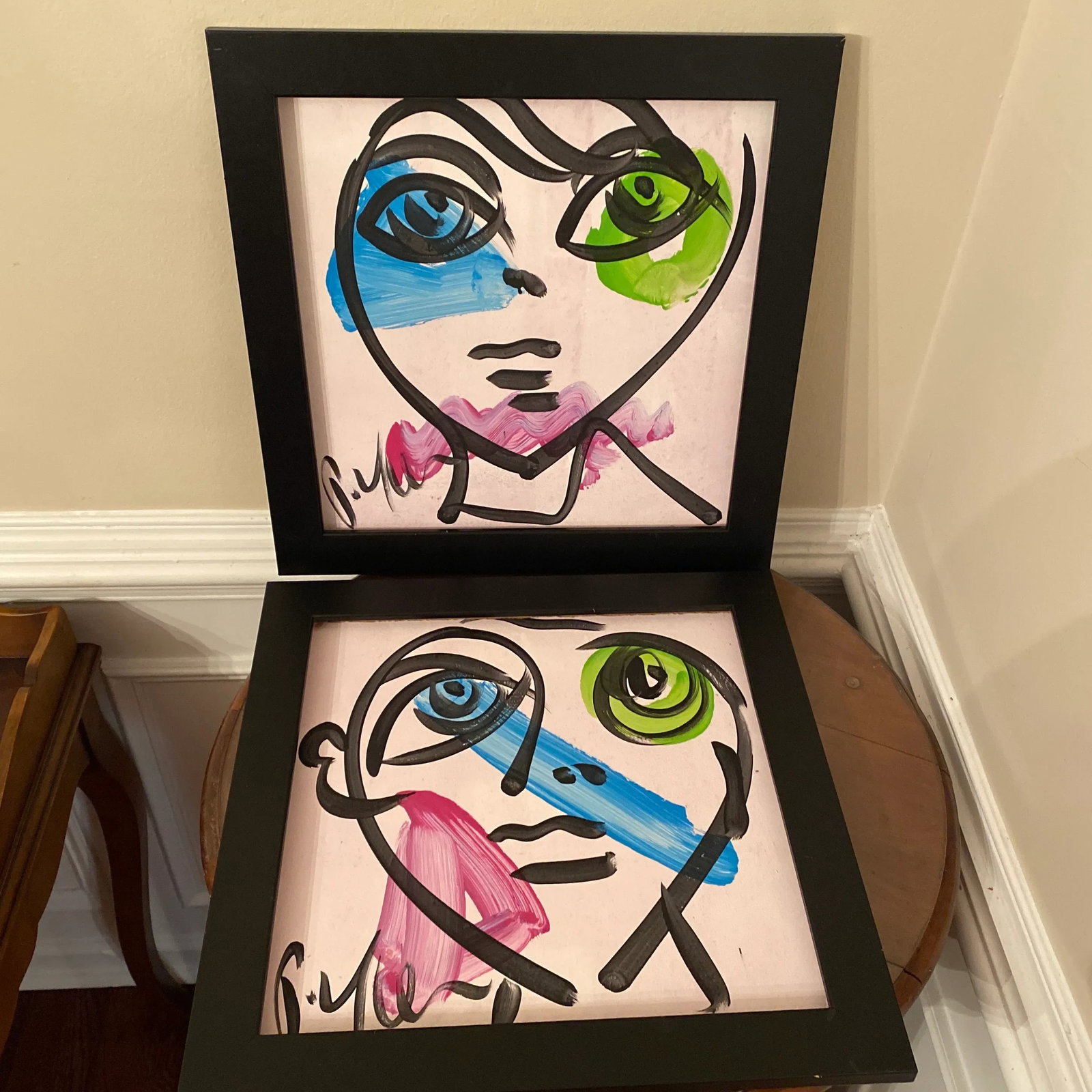 Peter Keil Original Abstract Portrait Painting on Board ~ a Pair - 9