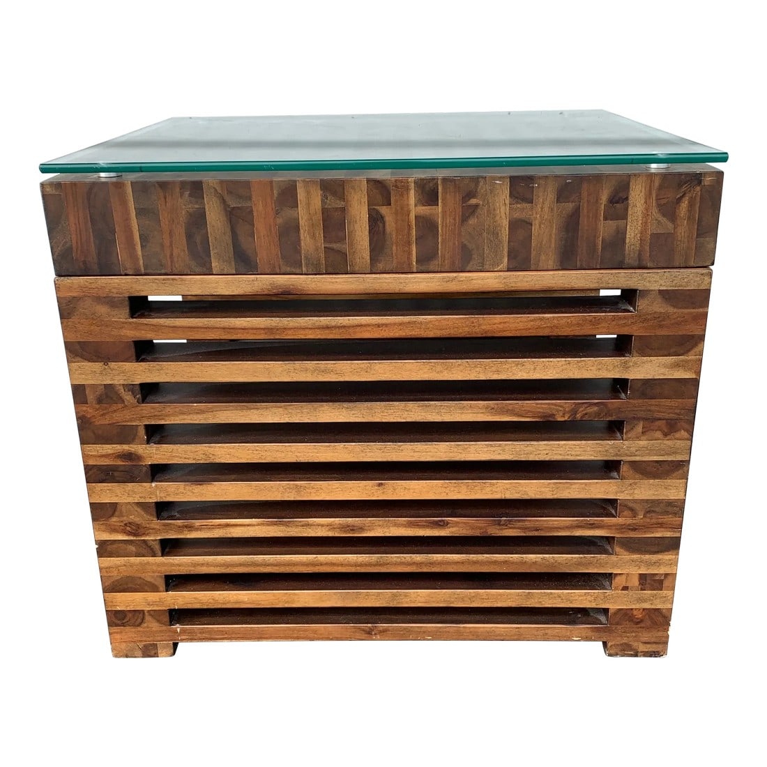 1980s Vintage Slatted Cube Side Table (1 of 5)