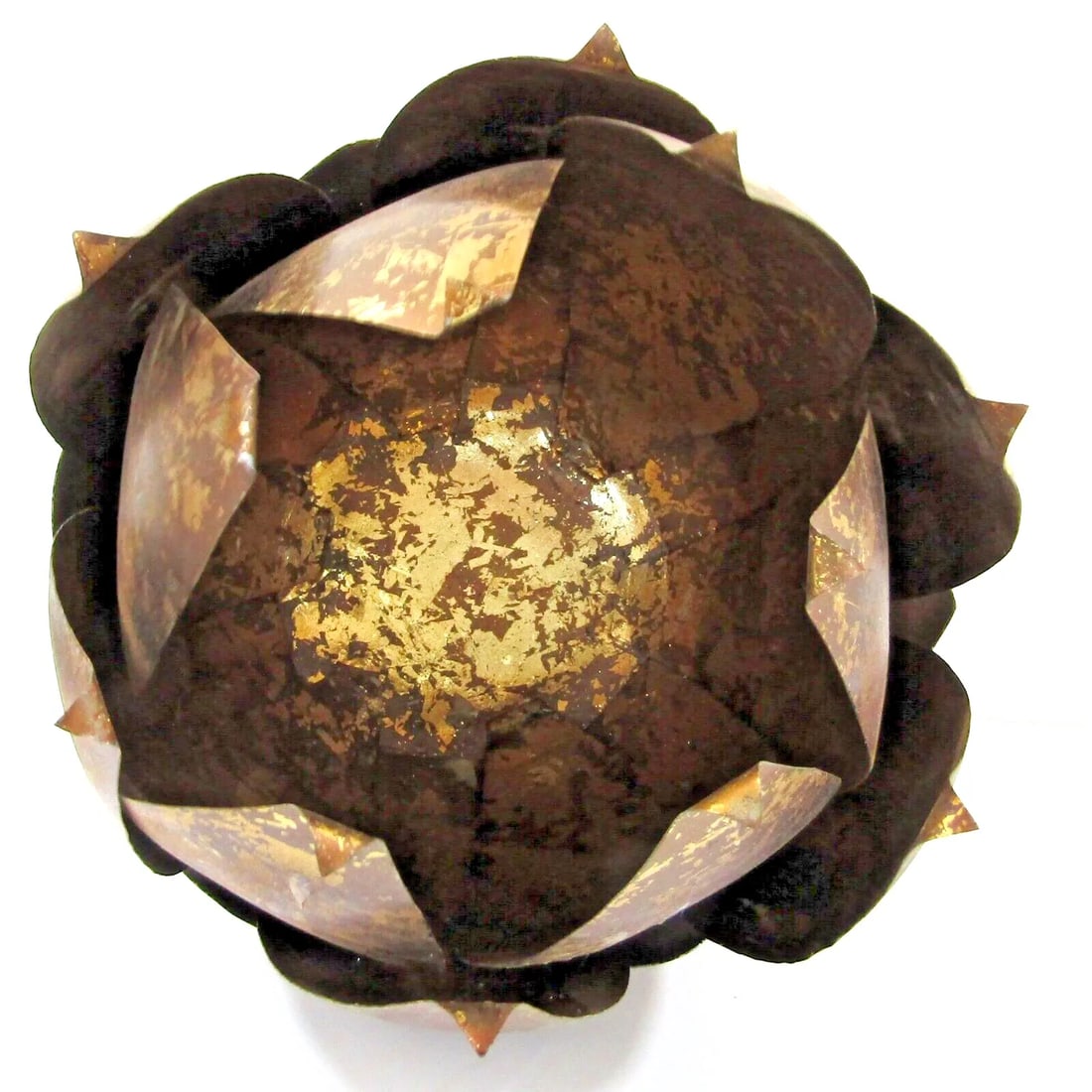 Pair of Mid-Century Modern Brass and Distressed Copper Lotus Blossom Candle Holders Jardiniers - 3