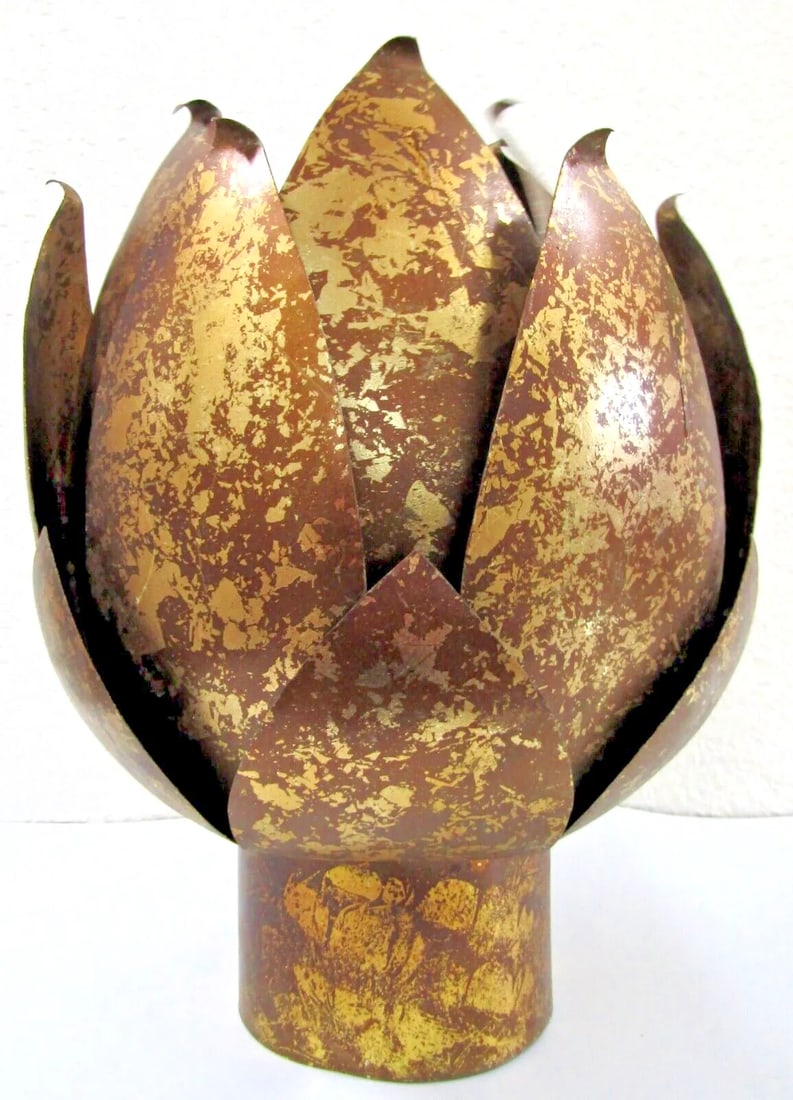 Pair of Mid-Century Modern Brass and Distressed Copper Lotus Blossom Candle Holders Jardiniers - 4