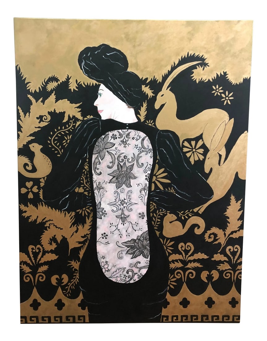 Woman in Black Lace Couture Backless Gown Painting (1 of 8)