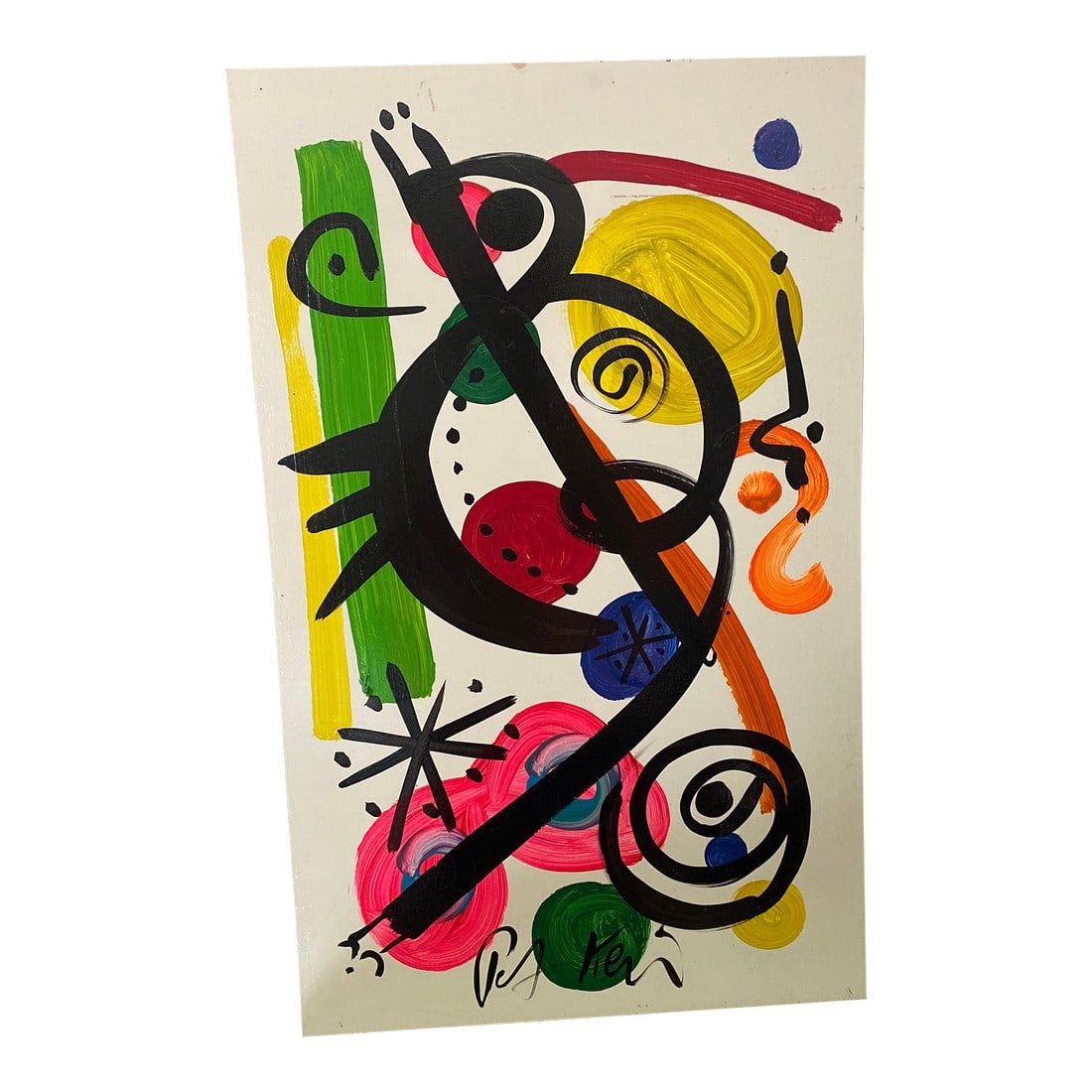 1970s Contemporary Original Peter Keil Miro Style Abstract Painting: Fantastic original paintings by Listed world renowned artist Peter Robert Keil (born 1942 Germany) Peter has self proclaimed to be the last of the living legend artists working in his career with grea