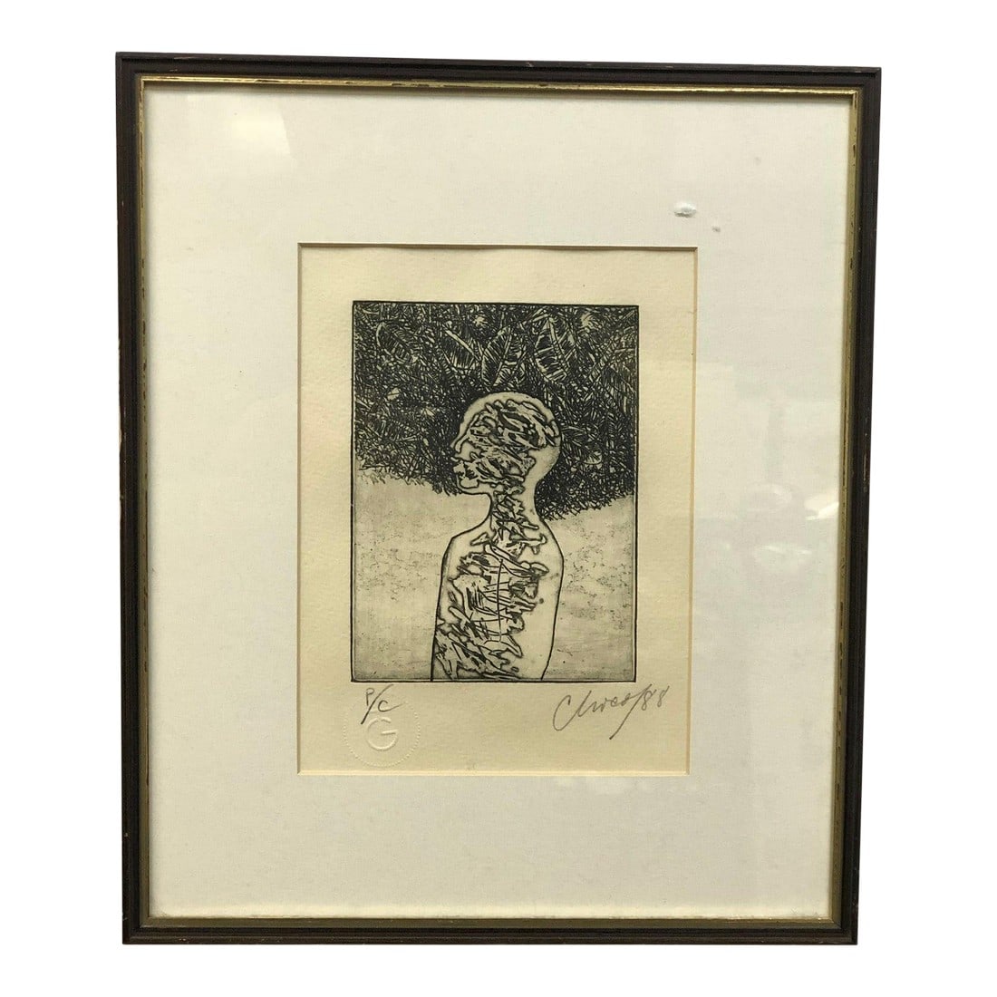 Mid 20th Century Abstract Relief Etching Signed, Framed (1 of 4)