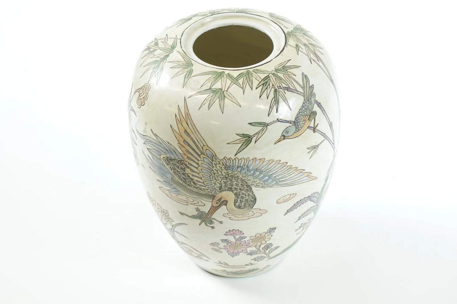 Marked Antique Chinese Porcelain Vase With Floral & Bamboo Design - 2