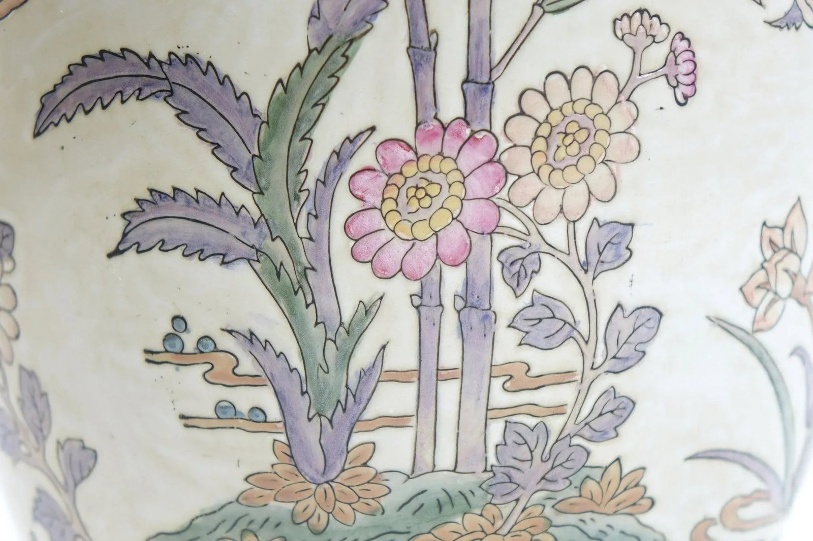 Marked Antique Chinese Porcelain Vase With Floral & Bamboo Design - 4