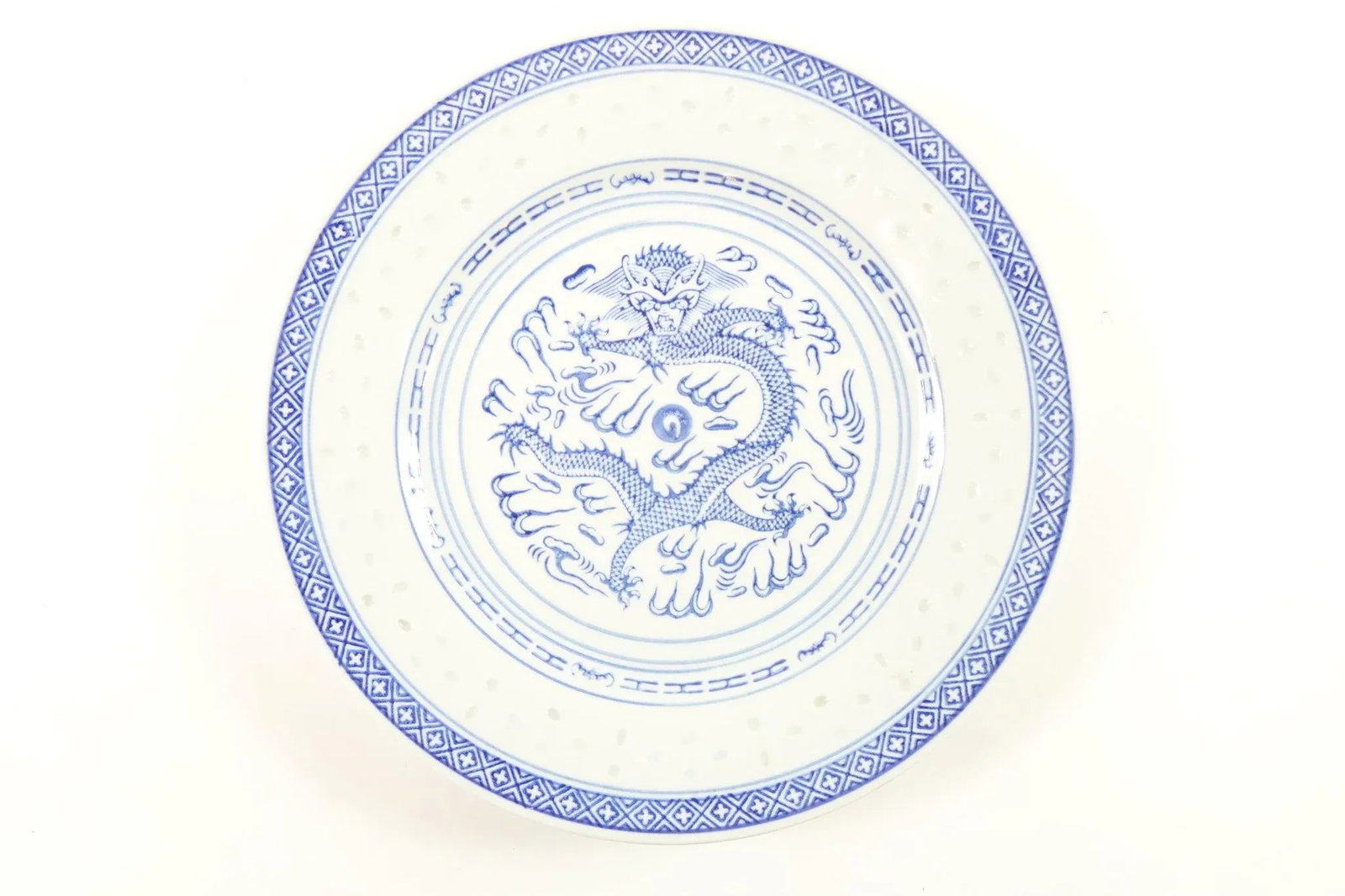 Vintage Chinese Blue and White Porcelain Plates With Dragon Design- Set of 3 - 2