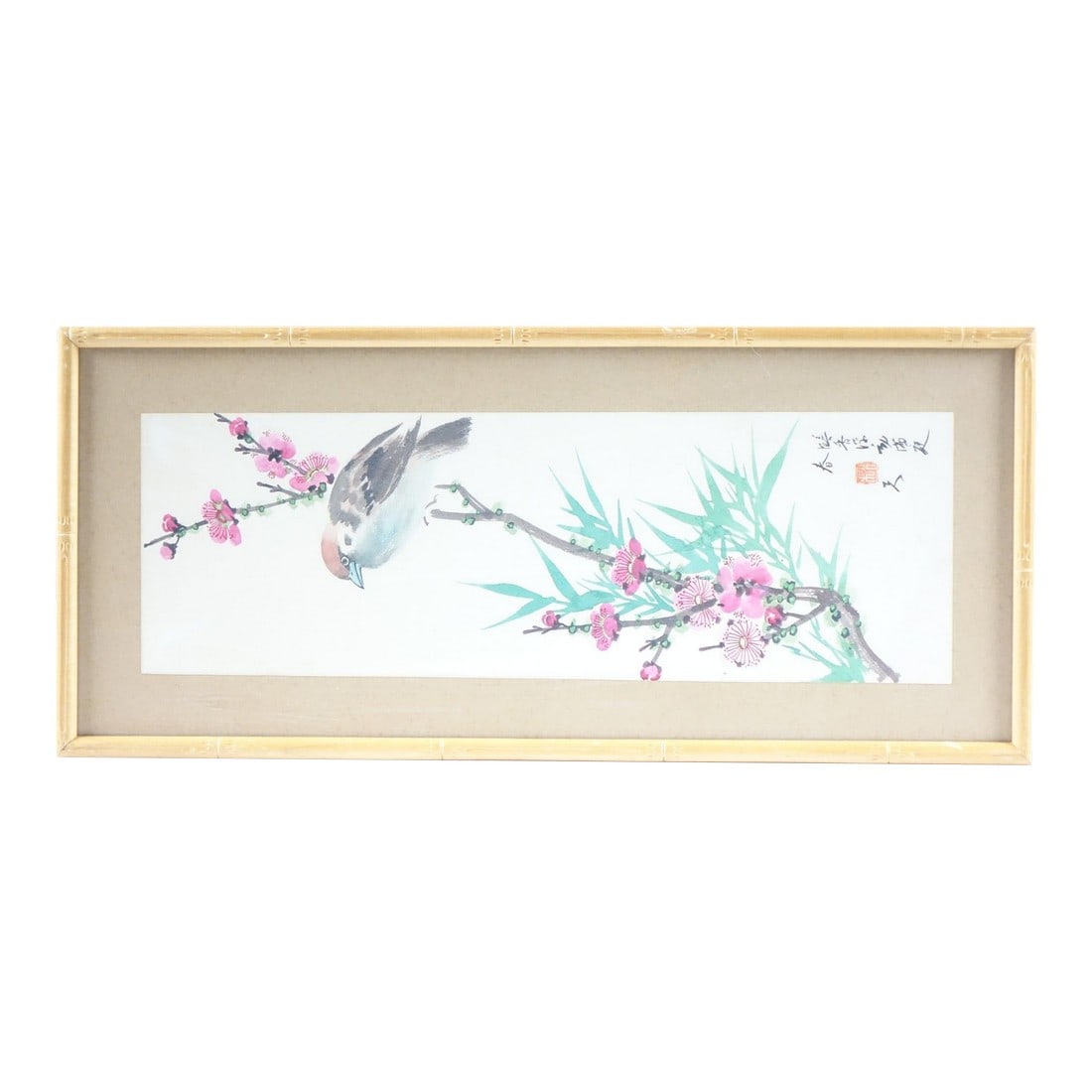 Asian Bird Flora Original Watercolor Painting on Paper Signed (1 of 5)