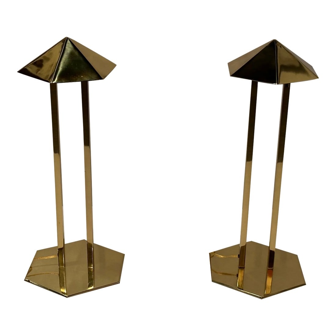 Brass Desk Lamps by Robert Sonneman for George Kovacs -A Pair: Super stylish mid century modern brass desk lamps signed by Robert Sonneman for George Kovacs. Condition: Alterations: Original Condition Unaltered Imperfections: Some Imperfections Condition Notes: G