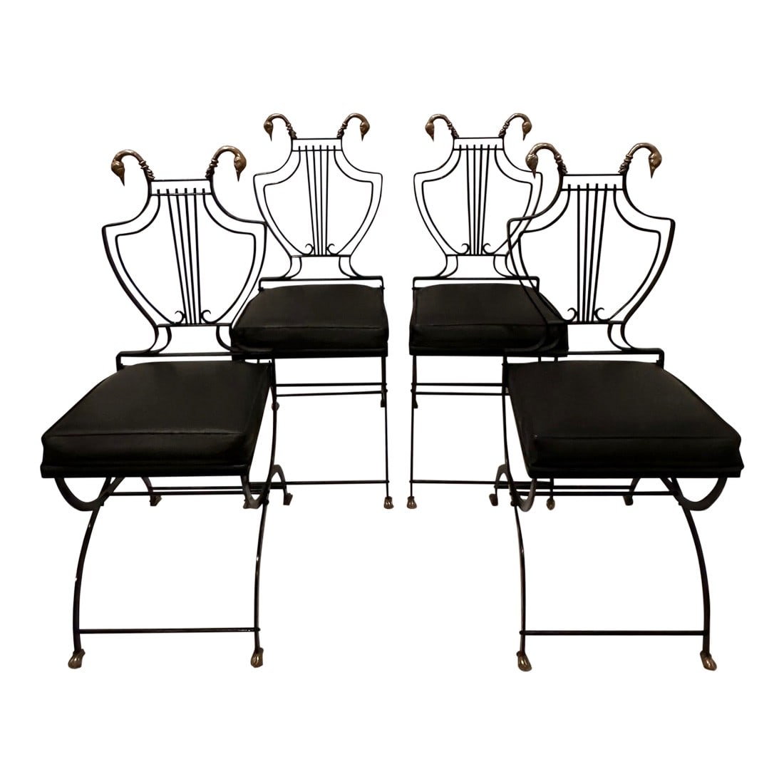 Maison Jansen Black Iron and Brass Swan & Lyre Motif Dining Chairs -Set of 4 (1 of 11)