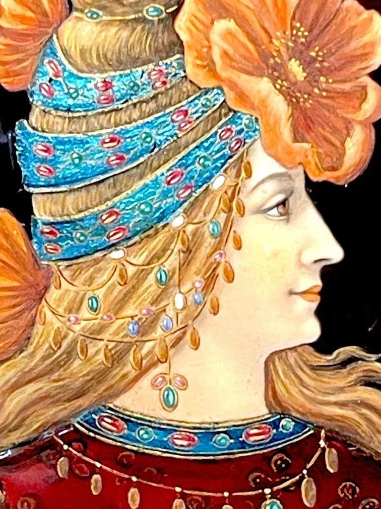 Early 20th Century Limoges Enamel Portrait of a Floral Kokoshnik Beauty - 4