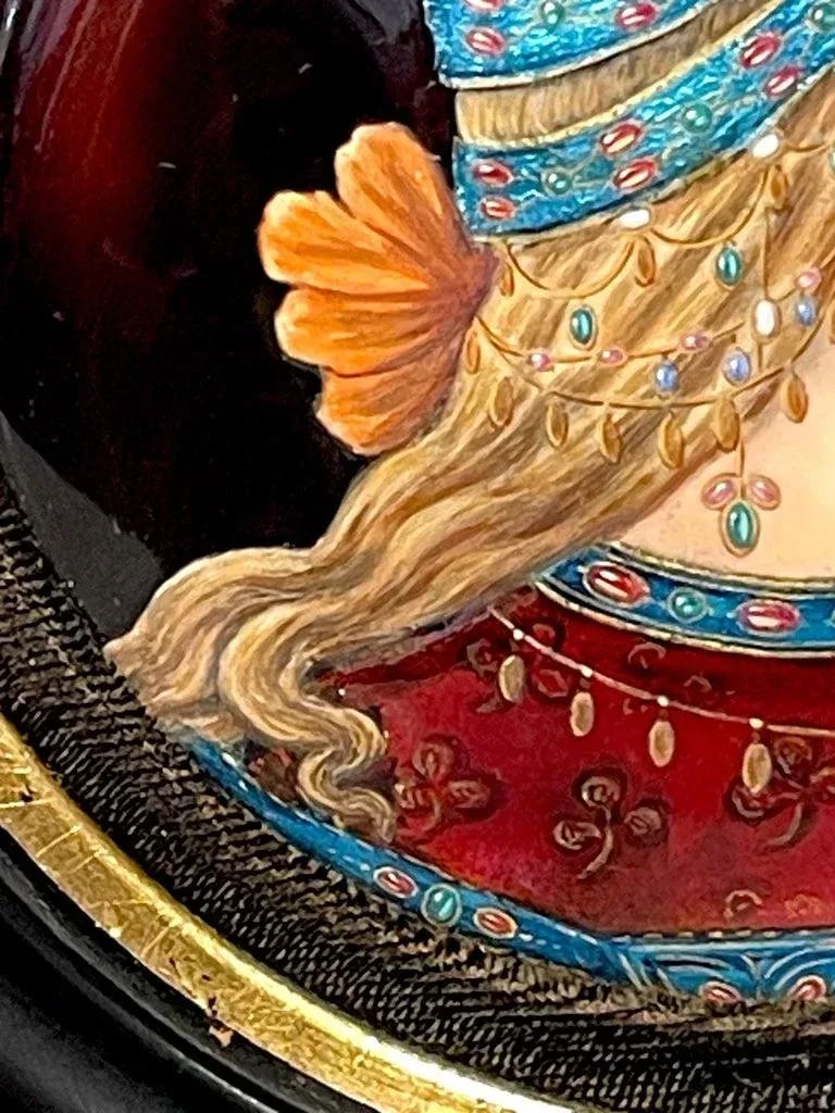 Early 20th Century Limoges Enamel Portrait of a Floral Kokoshnik Beauty - 8