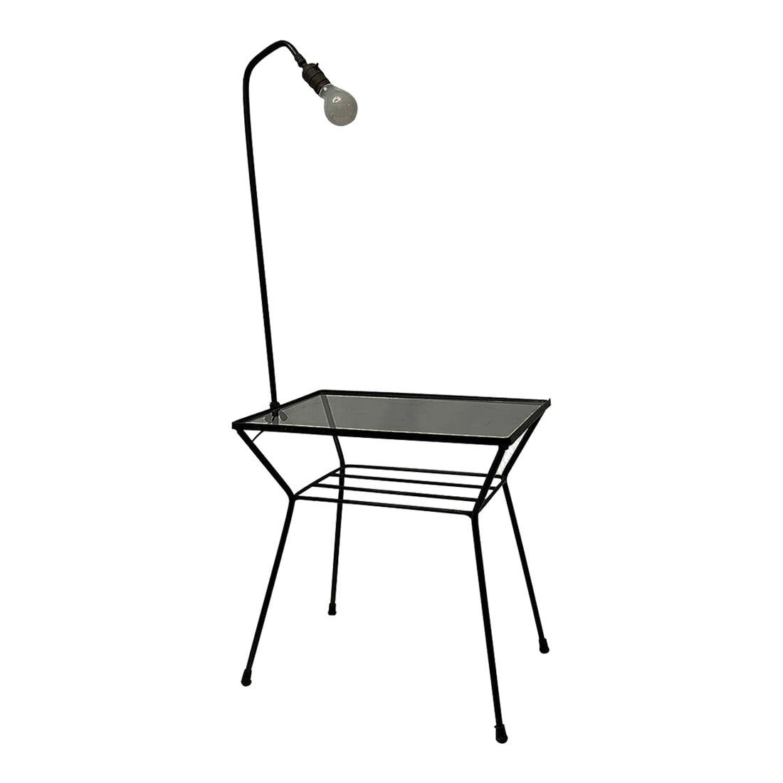 1950s Mid Century End Table Lamp, Paul McCobb George Nelson Style: Mid Century vibes abound with this original 1950s iron side table in the style of Paul McCobb and George Nelson . This table includes a removable lamp attachment. Â· Made from wrought iron