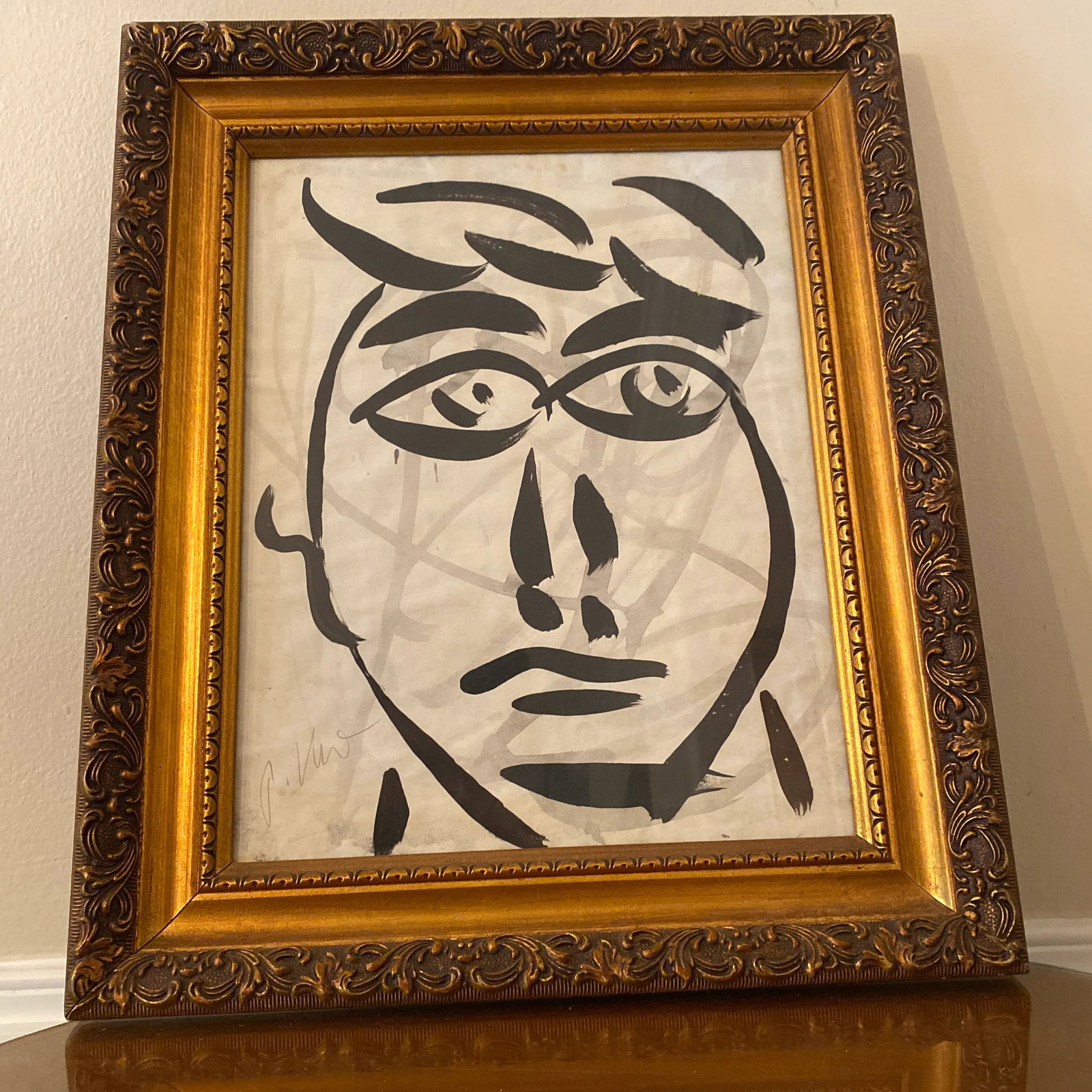 1970s Peter Keil Original Black & White Abstract Portrait Painting, Framed - 2