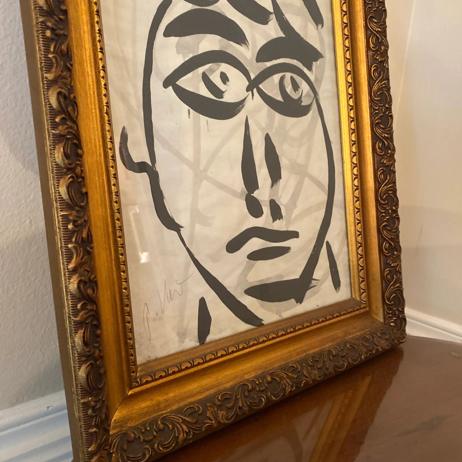 1970s Peter Keil Original Black & White Abstract Portrait Painting, Framed - 5