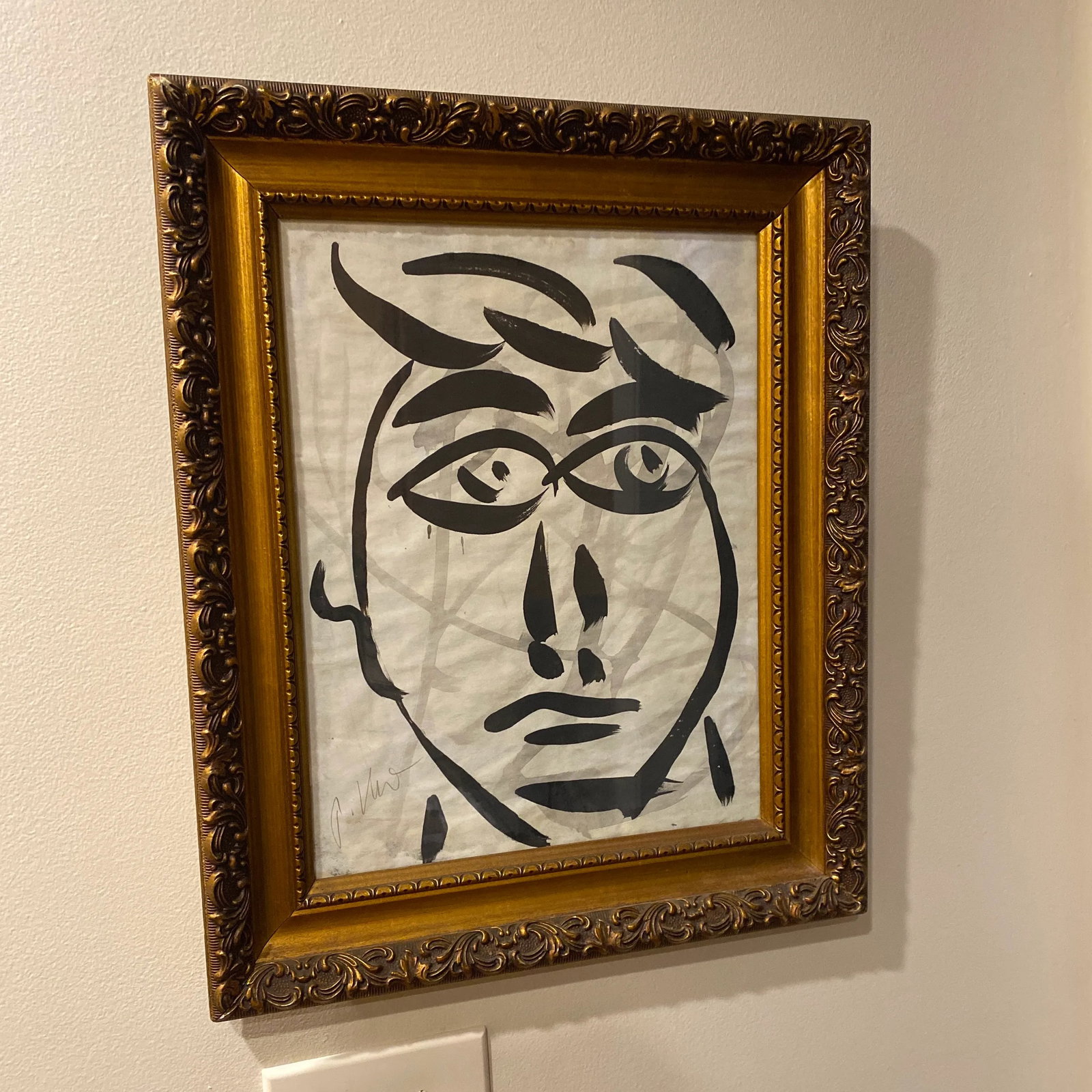 1970s Peter Keil Original Black & White Abstract Portrait Painting, Framed - 7