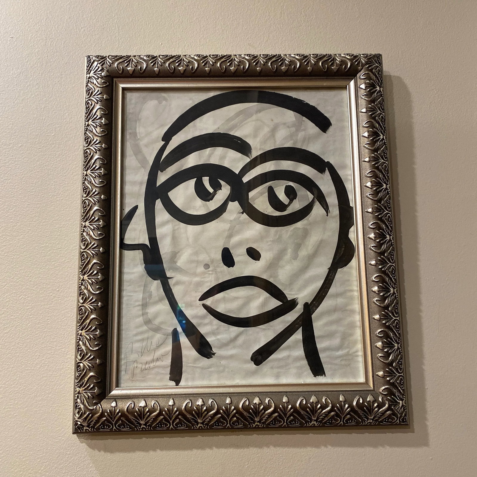 1970s Peter Keil Original Black & White Abstract Portrait Painting, Framed - 2